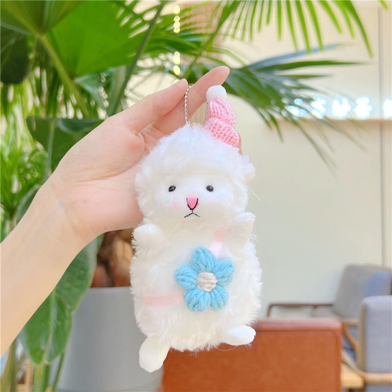 Cute Fluffy White Plush Sheep Keychain Soft Bell Backpack Pendant Gift For Kids Friends