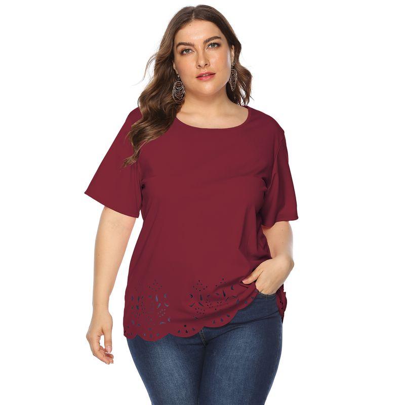 

L-5XL Women T-shirt Casual plus Size Ladies Tops Large Size Women s T-shirt Jujube Red L