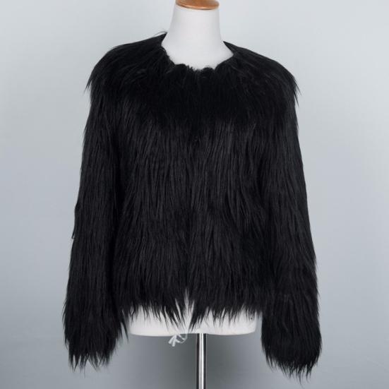 Women's Faux Fur Jacket Warm Plush Round Neck Coat Autumn Winter Long Sleeve Solid Color Furry Coat for Casual Street Wear Shopping
