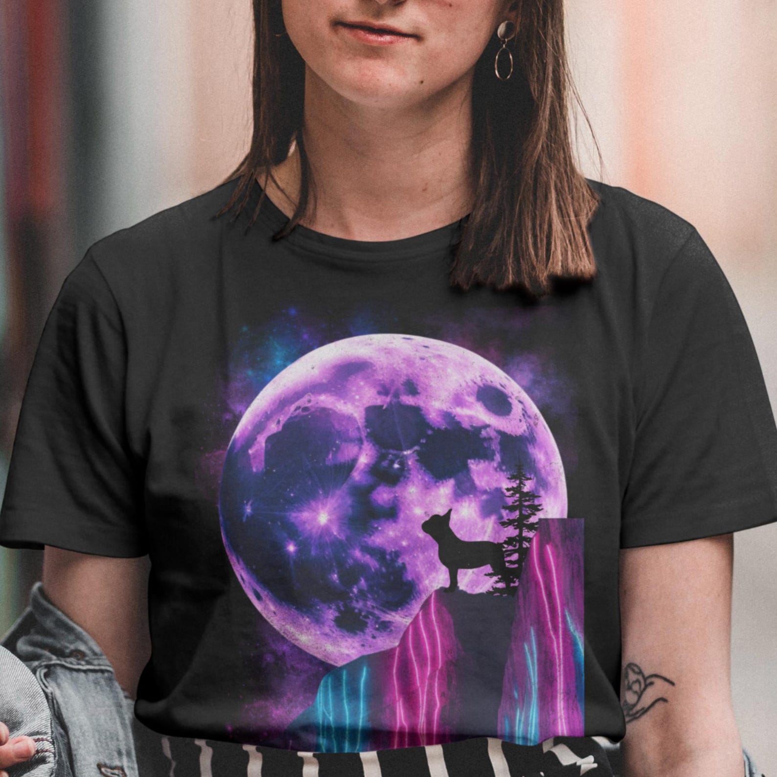 French Bulldog Moon T-Shirt: Unique Frenchie Lovers Gift,funny. XL