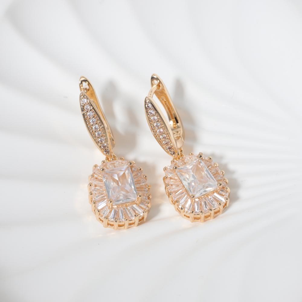 1 Pair Luxury Square Dangle Earrings for Women Zirconia Earring Jewelry Wedding Party Accessories