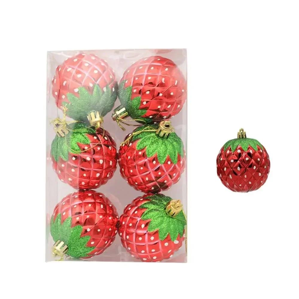 6PCS Red Christmas Hanging Decoration Electroplated Stawberry Christmas Tree Ornament Party Supplies Shopwindow Xmas Baubles 7