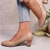 Fashion Women Pumps Shoes PU Leather Shallow Slip-On Round Toe Chunky High Heels Shoes Spring Autumn Casual Solid Work Heels for Women
