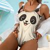 Women Plus Size Scoop Neck Wide Straps One Piece High Cut Bee Pumpkin Printed Swimsuit