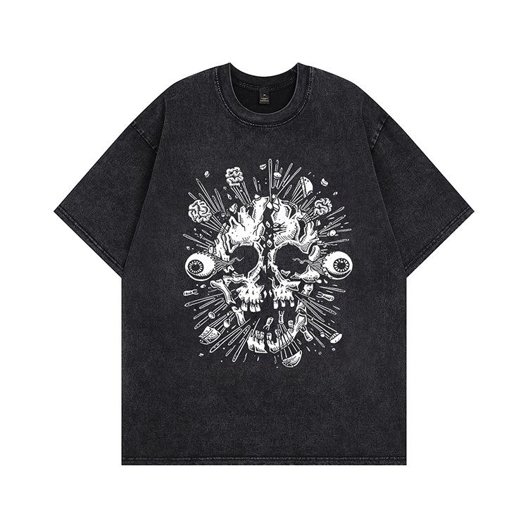 New loose trendy brand American retro high street short-sleeved heavy vintage washed old couple half-sleeved t-shirt