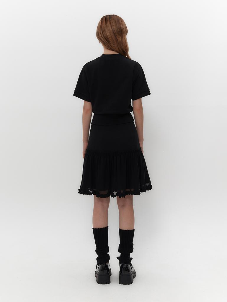 TUOMIO Mesh Frill Layered Skirt [Black]