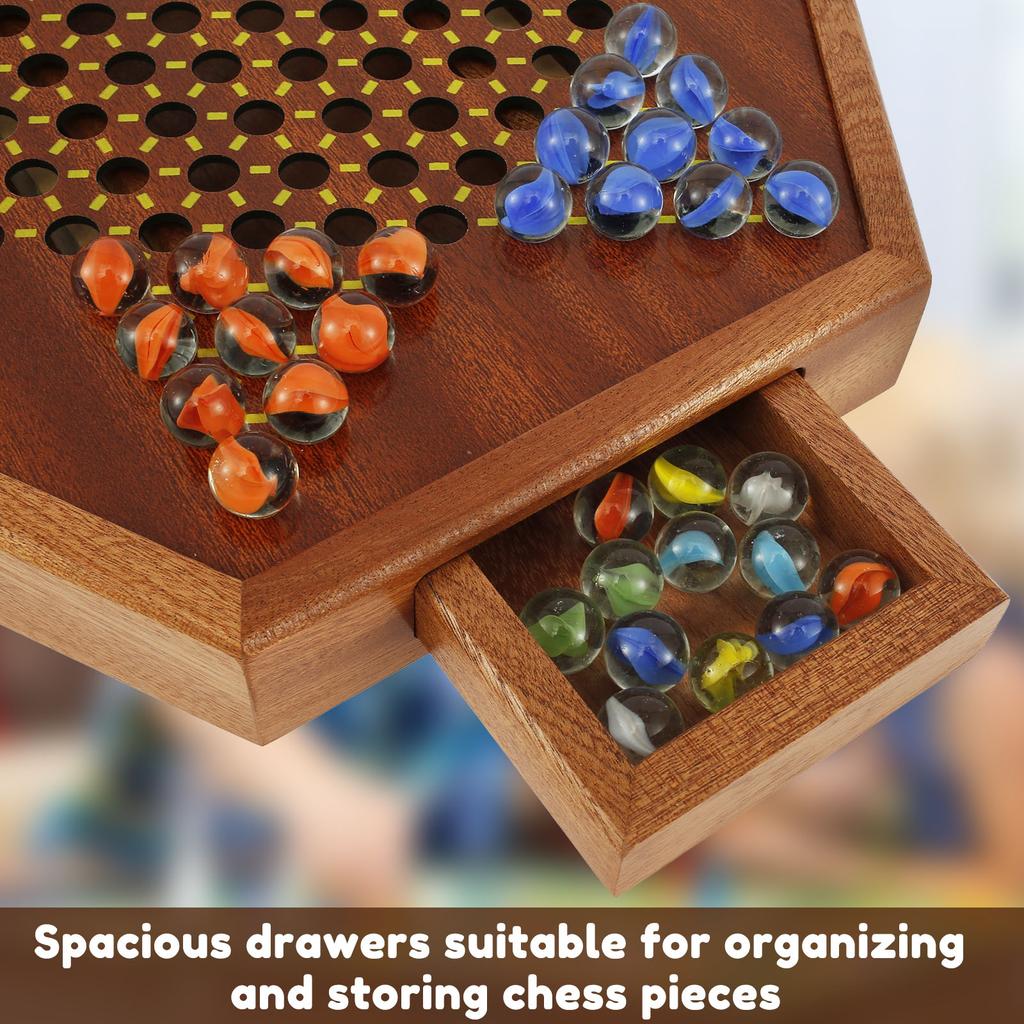 Chinesische Dame Holz Chinesische Dame Spiel mit Schubladen und 72 bunten Glaskugeln Lustiges Holz Brettspiel Strategie Familie