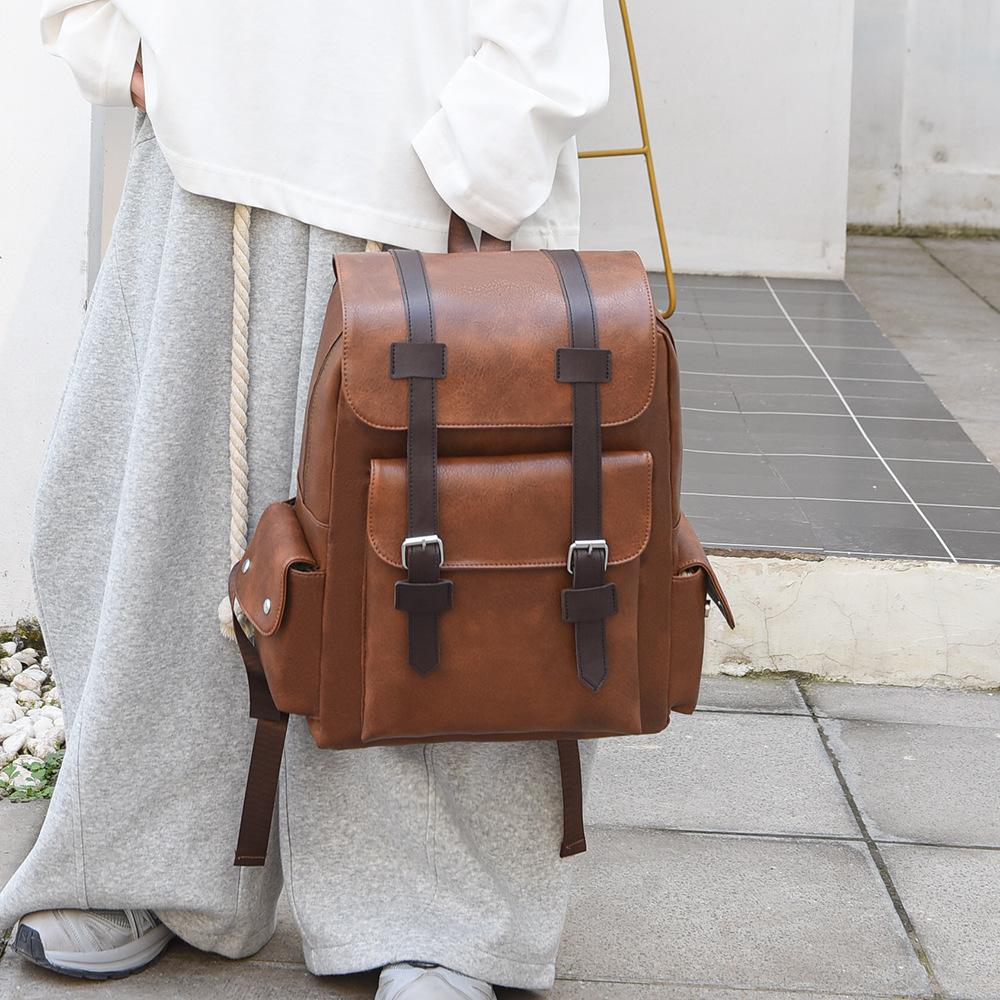 Large Capacity Men's Backpack Multi-Function PU Backpack Travel Computer Bag Women Backpack