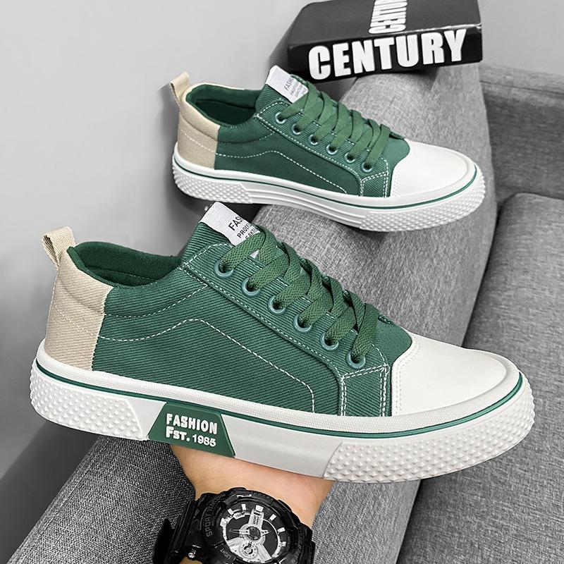 Herren Canvas Low-Top Sneaker Lässige Schnürschuhe mit Kontrast-Fersenkappe für den täglichen Gebrauch