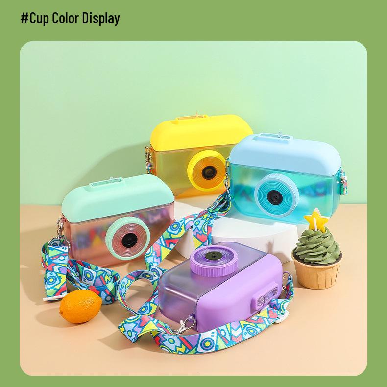 Creative Kids' Camera Straw Cup: Portable, Cute, Outdoor Juice & Water Bottle with Strap