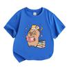 Kids Boys Girls 100% Cotton Crew Neck Short Sleeve T-Shirt, Cute Capybara Reading Book Cat With Headphones Print Casual Comfy Tee For Daily School Pla