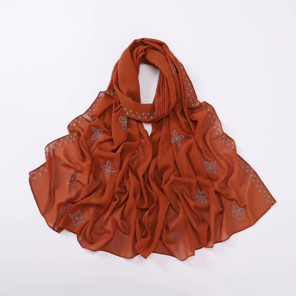 Diamond Pearl Chiffon Hijabs For Women Muslim Fashion Long Shawl Head Wrap For Women Turbans For Women Ramadan Turban Femme