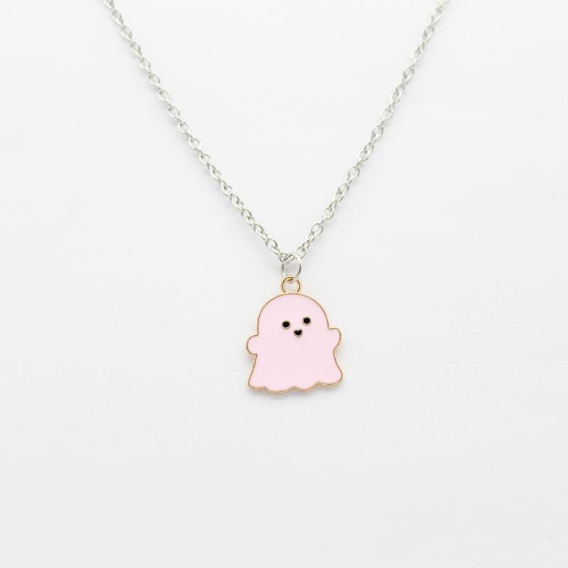 Cartoon Black And White Ghost Ghost Necklace Pendant Male Hip Hop Personality Female Couple Accessories Sweater Chain Halloween Gift