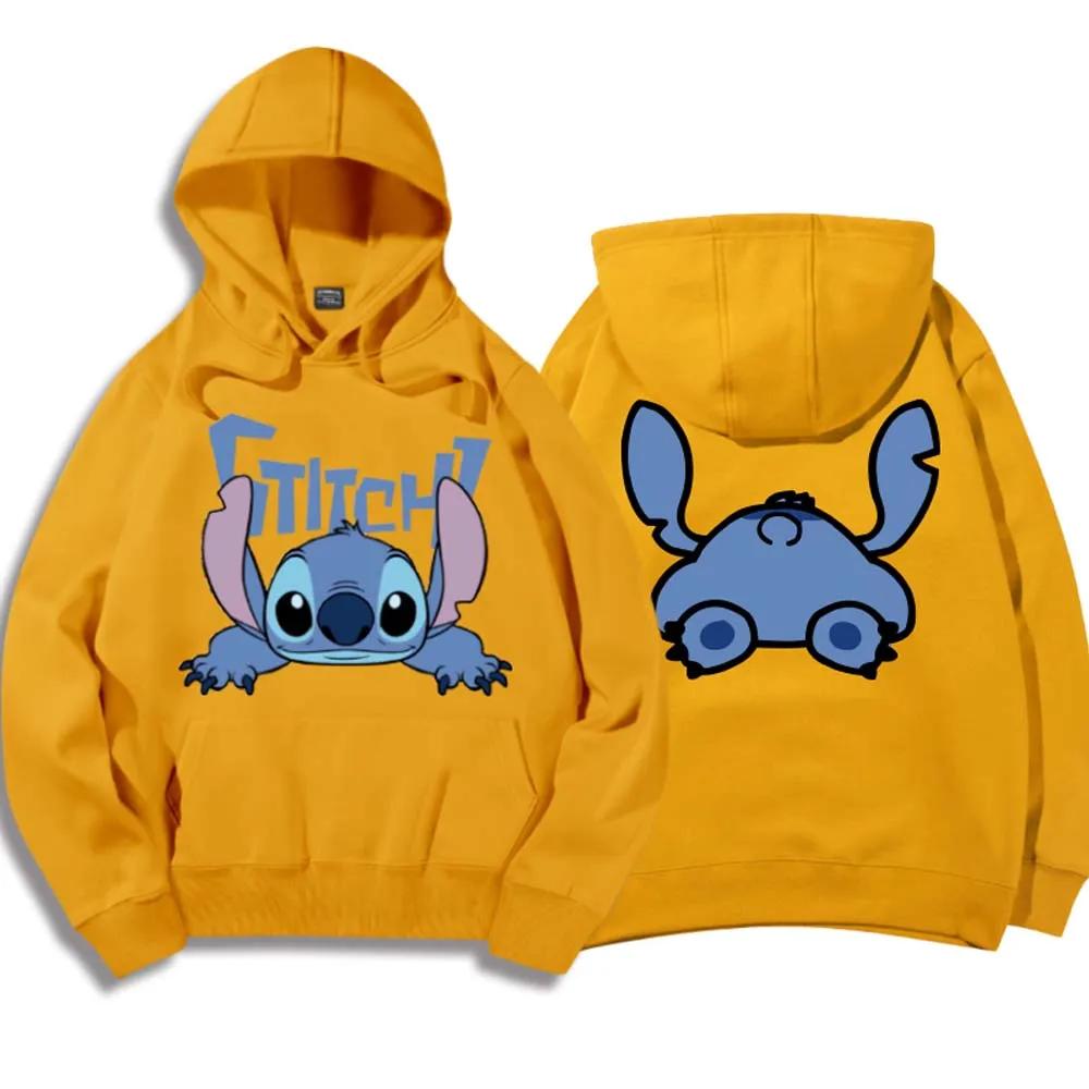 Korean Hoodies Disney Brand Cute Kawaii Star and Stitch Pattern Cartoon Hoodies 2024 Women's Winter Warm Jackets Coats Promotion