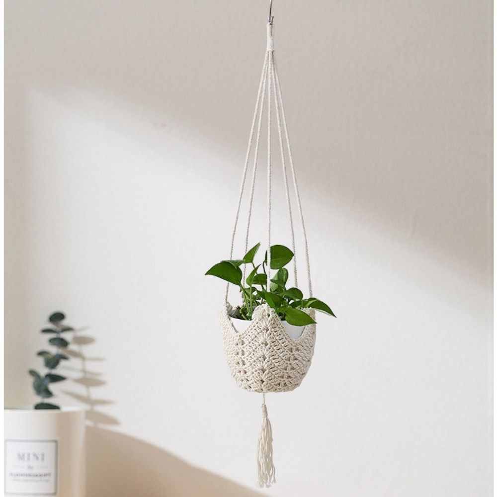 

Knotted Lifting Rope Flower Pot Mesh Bag Horticultural Flower Pot Ceiling New Stand Hanger білий