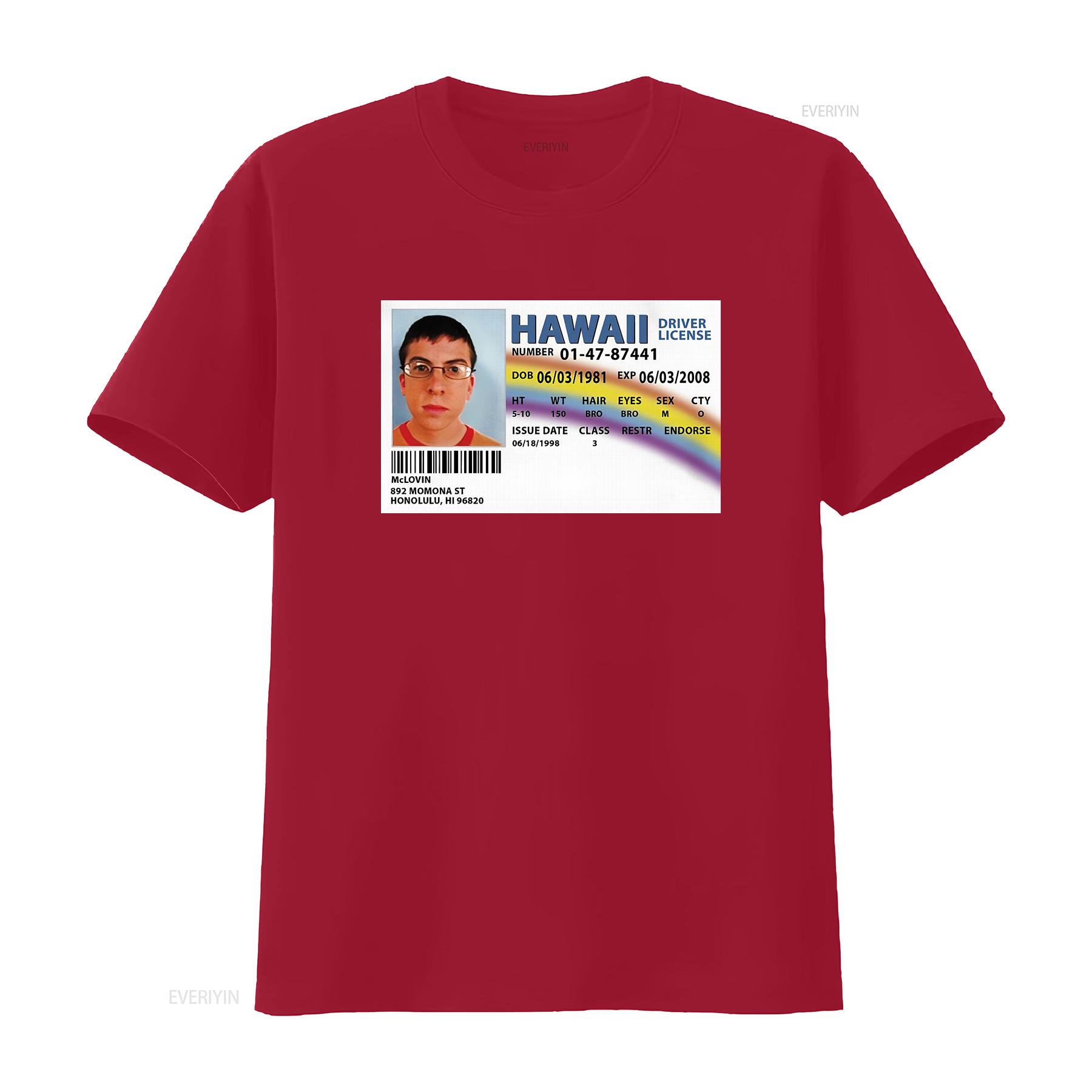 McLovin Fake ID Superbad Movie Hawaii License Funny T Shirt vintage Washed Stylish homme Soft Casual designer clothes fashion S