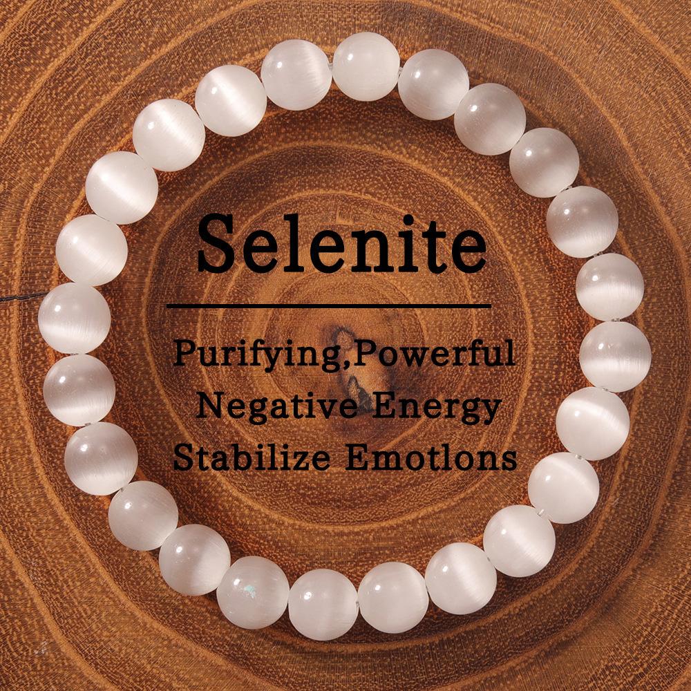 White Cat s Eye Bracelet Beaded Stone Bracelet Solid Color Versatile Single Item