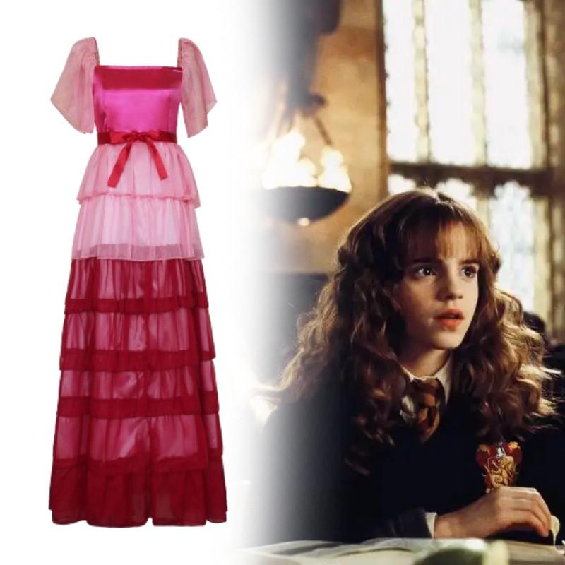 Hermione Harry Potter Granger Cosplay Costume Mesh Yarn Dress Party Halloween