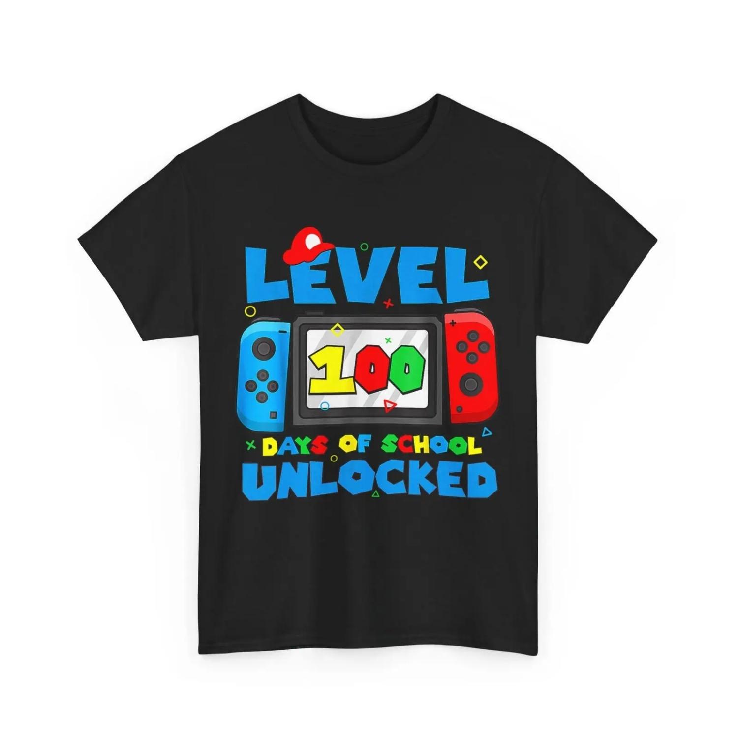 Level 100 Days Of School Boys Unlocked Video Games Gamer T Shirt S