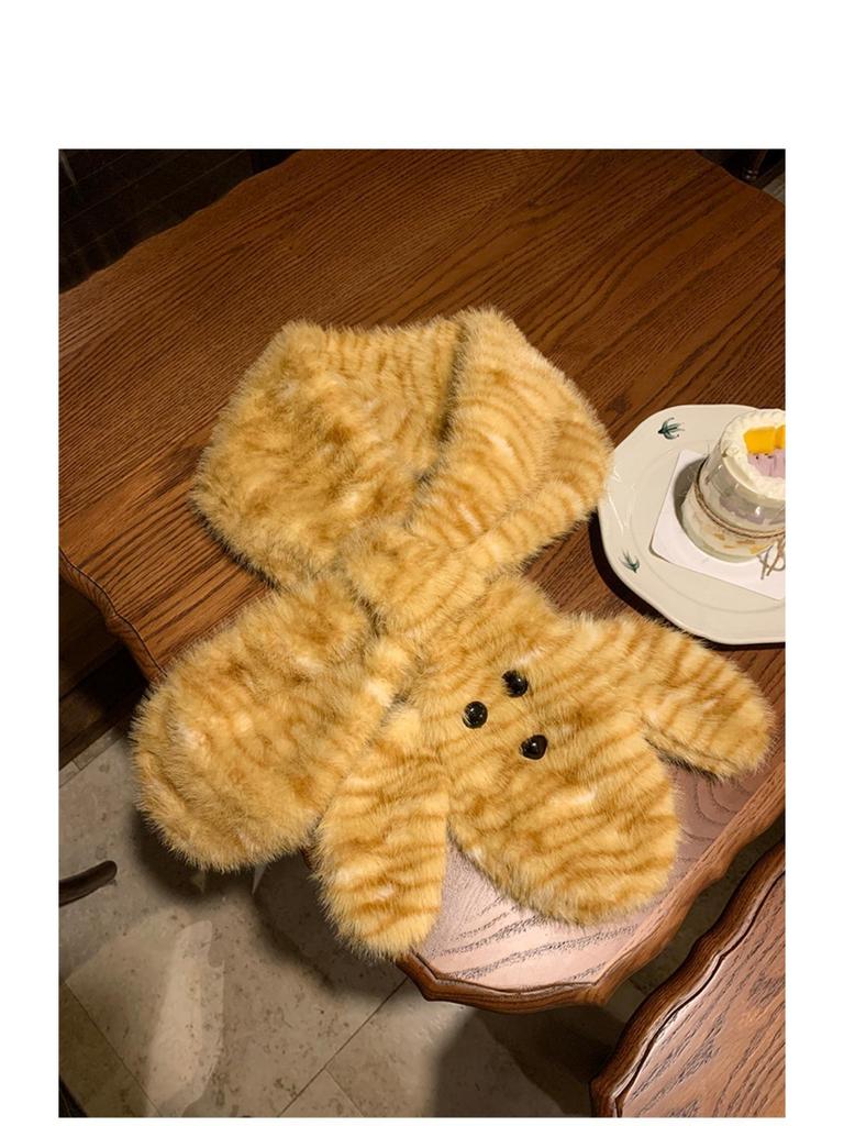 Douyin-Style Tiger Print Hat & Letter Scarf Gloves Set - Cute & Cozy