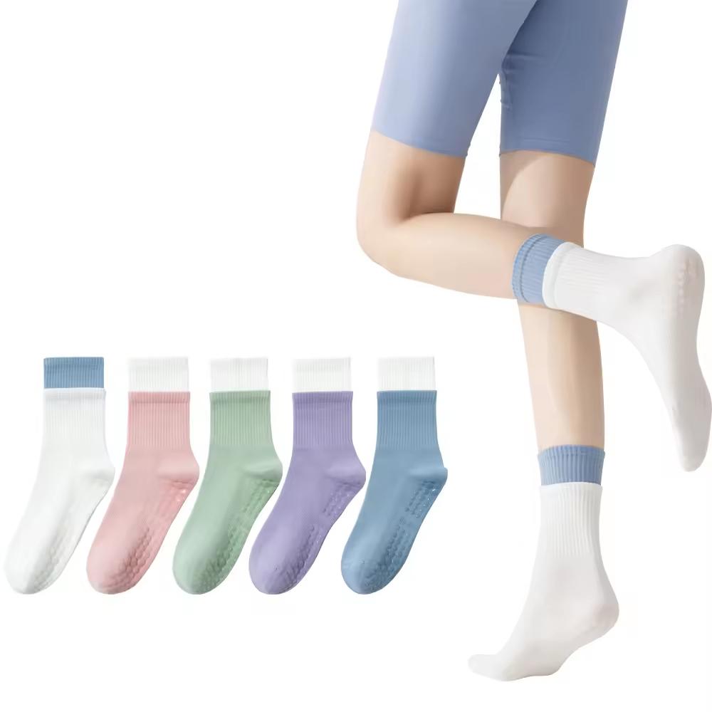 Traction AntiSlip Grip Breathable AirFlow Elastic Cozy MidCalf Pilates Exercise Studio Practice Cotton Custom Logo Yoga Socks