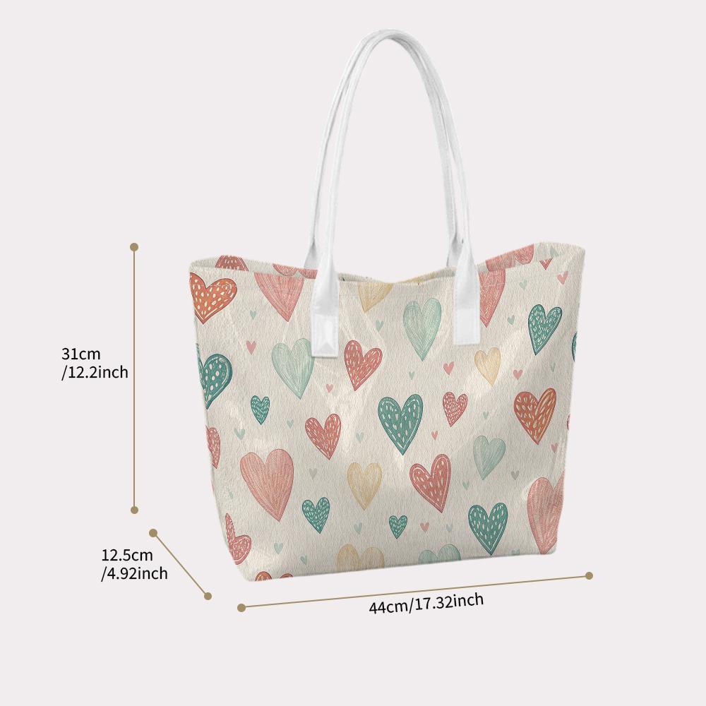 Cute Heart Printed Tote Bag Casual Daily Large Capacity Portable Shoulder Bag for Women Outdoor Shopping Travel