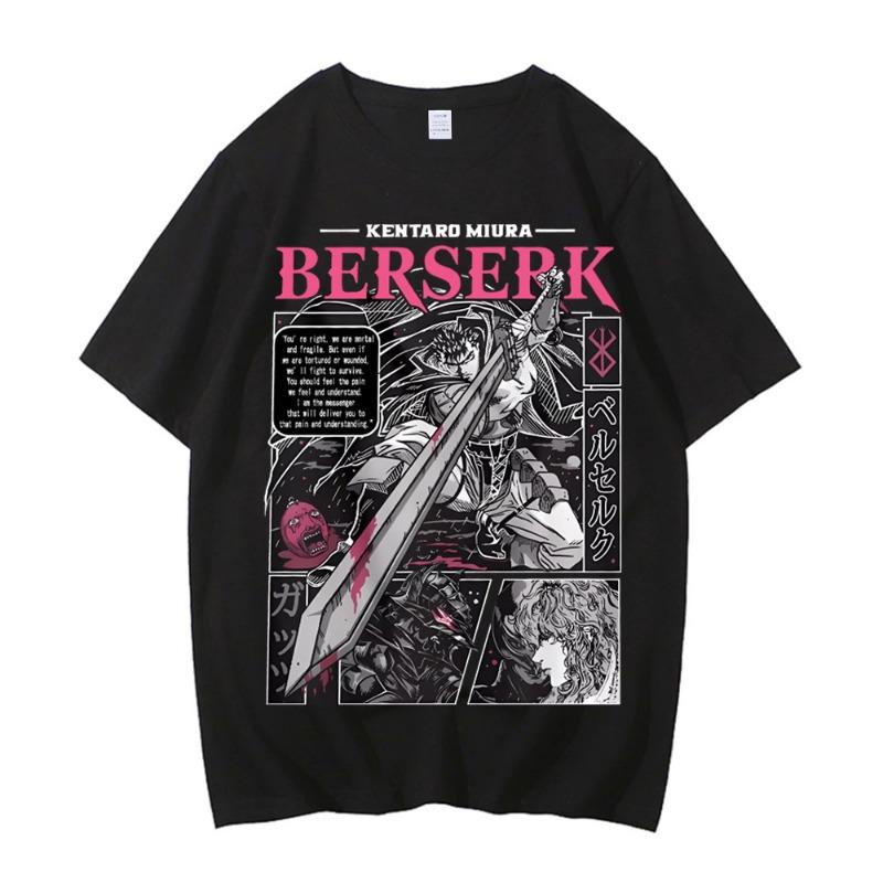 Anime Berserk T Shirt Man New Summer Casual Streetwear Clothing Short Sleeve Tee Japan Cartoon Graphic Printed T-shirt Black