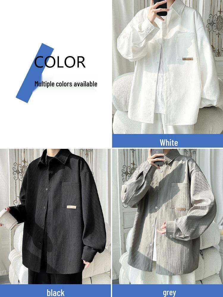 Men's Long Sleeve White Shirt - Autumn 2025 Casual Hong Kong Style Button-Down Shirt for Teens and Boys