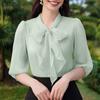 ZANZEA Women Bow Round Neck Casual Half Sleeve Solid Blouse