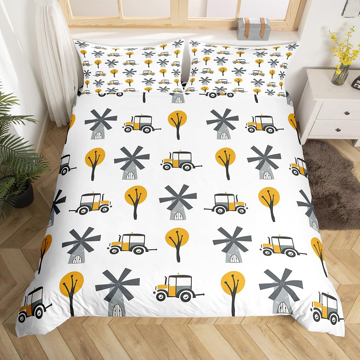

Cartoon Car Duvet Cover Transport Vehicle Motorcycle Toy Automobile Bedding Set Traffic Track Comforter Cover For Boys Teens EU Single(135*200cm)3pcs