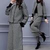 Set da Donna Autunno/Inverno a Righe Vintage Largo Due Pezzi Pantaloni Cappotto Corto di Lana Pantaloni a Gamba Larga Moda Casual Panno di Lana Marea Completo Nove Punti