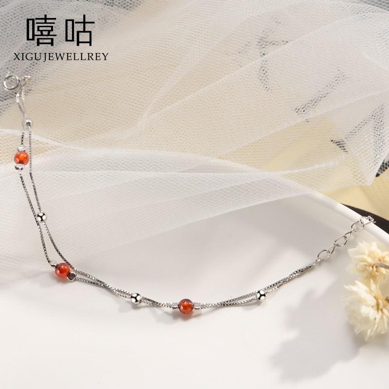 Sterling Red Garnet Waterdrop Bracelet Women Minimalist Chic Jewelry Gift
