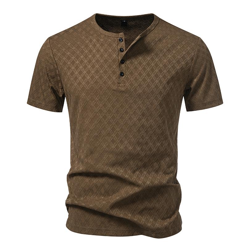 

Men s Argyle Jacquard Henley T-Shirt - 4-Button Placket Short Sleeve Casual Slim Fit Daily Tops in 3 Versatile Color Options S кофейный