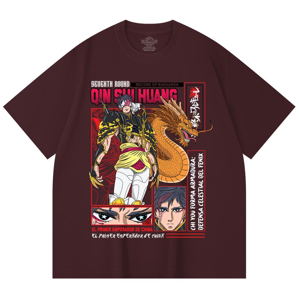 

230 Gsm 100% Cotton Record of Ragnarok V2 Qin Print Unisex Heavy Cotton T Shirt 2XL вина червоного кольору