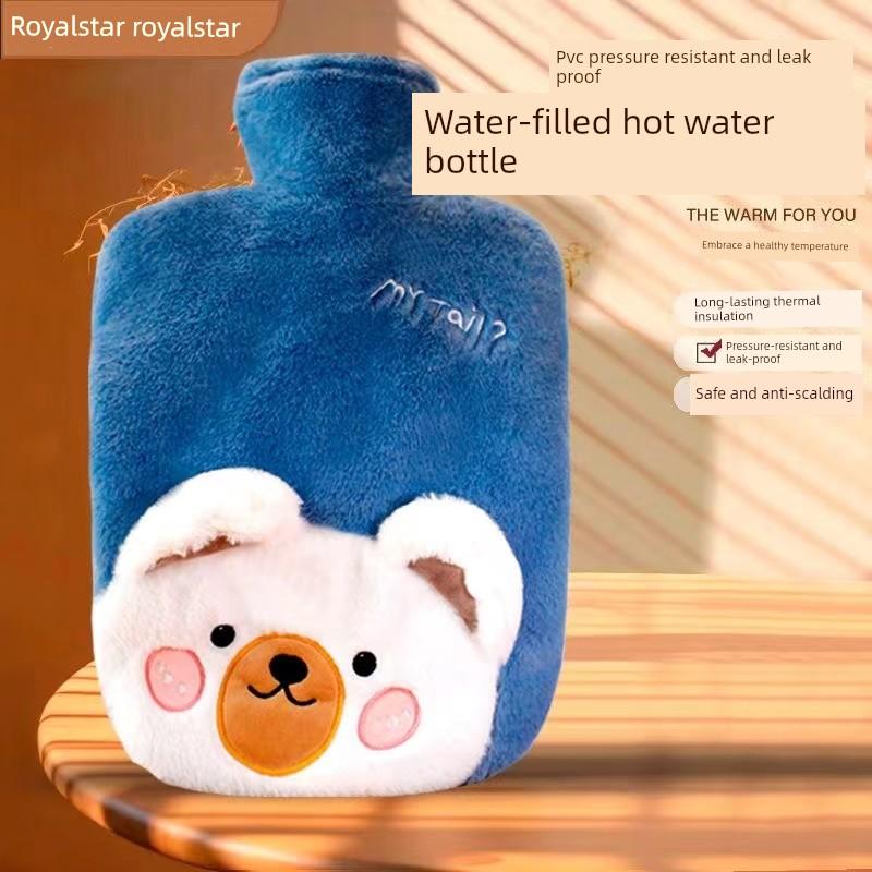 Rongshida Hot Water Bottle, Water-Filled Warm Water Bag for Girls' Dormitory, Hand Warmer, Hot Compress for Stomach, Foot Warmer, Cute Plush Cover
