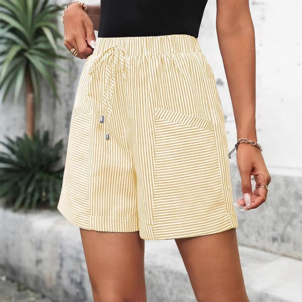 Women's Fashion Striped Casual Drawstring Elastic Pants Shorts