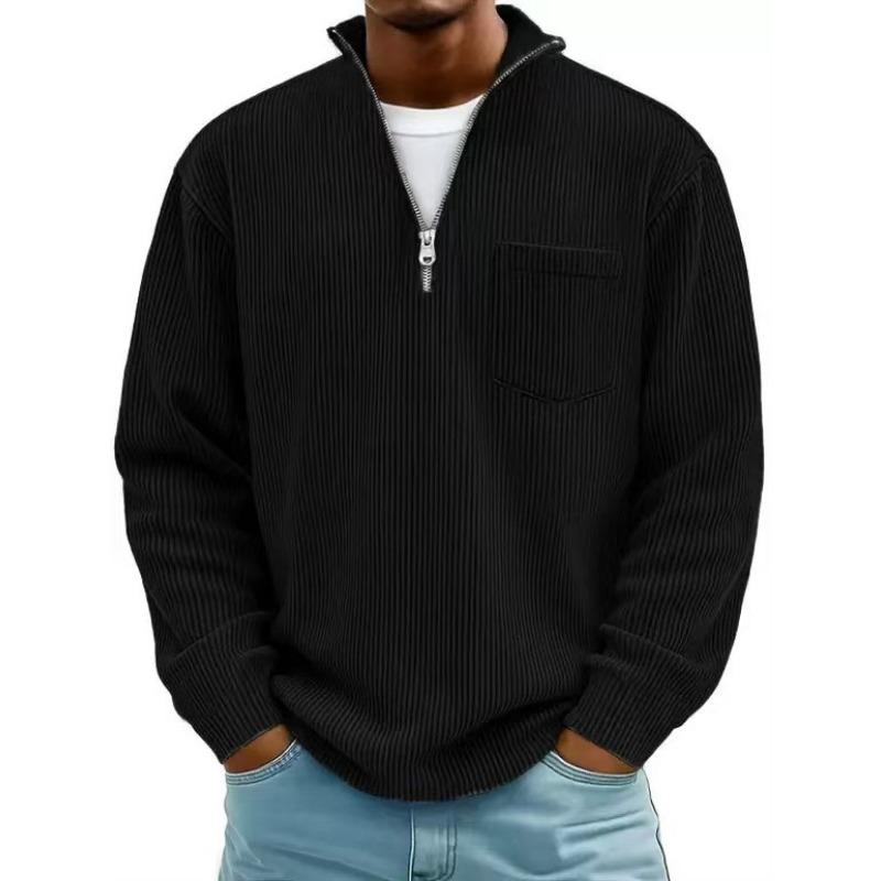 Men S Loose Fit Corduroy Long Sleeve Stand Collar Zip Up Casual Sweatshirt