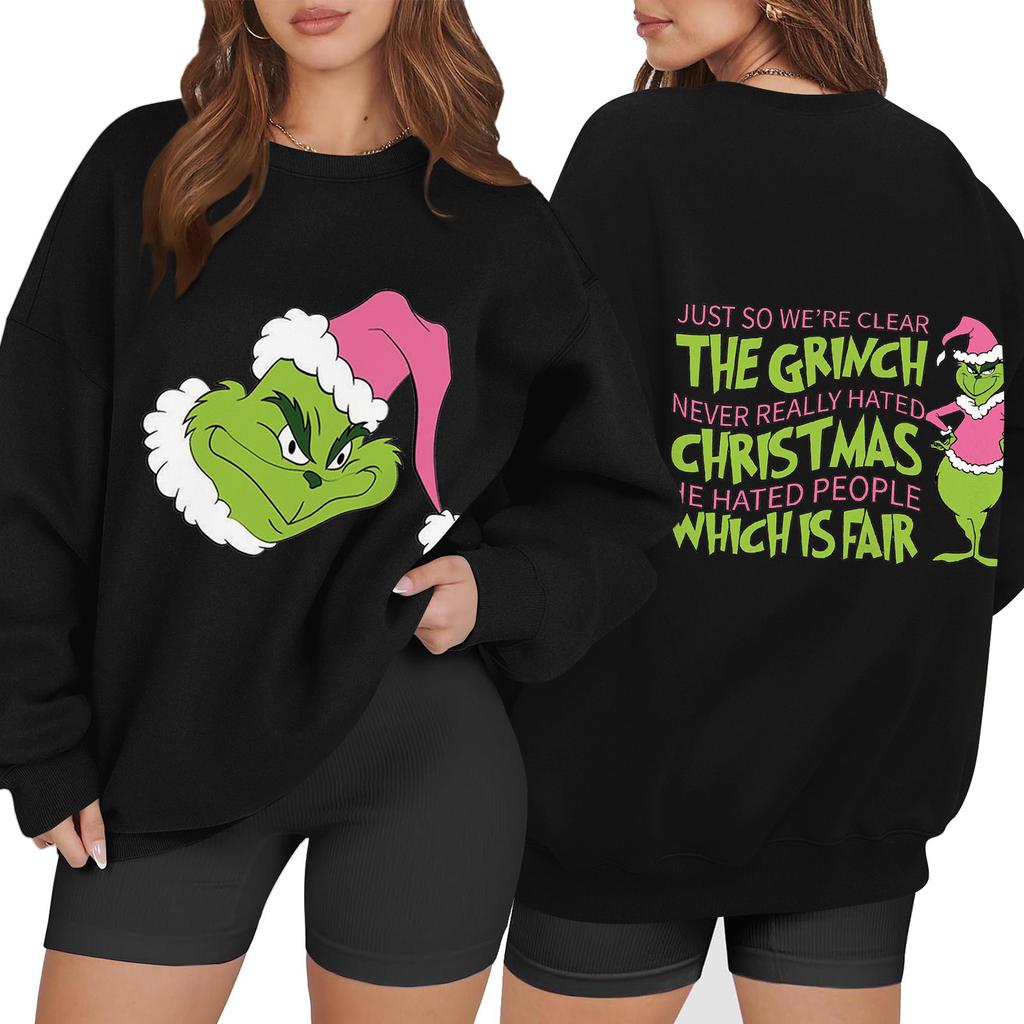 Women's Fashion Long Sleeve Print Round Neck Loose Pullover Sweater Top
