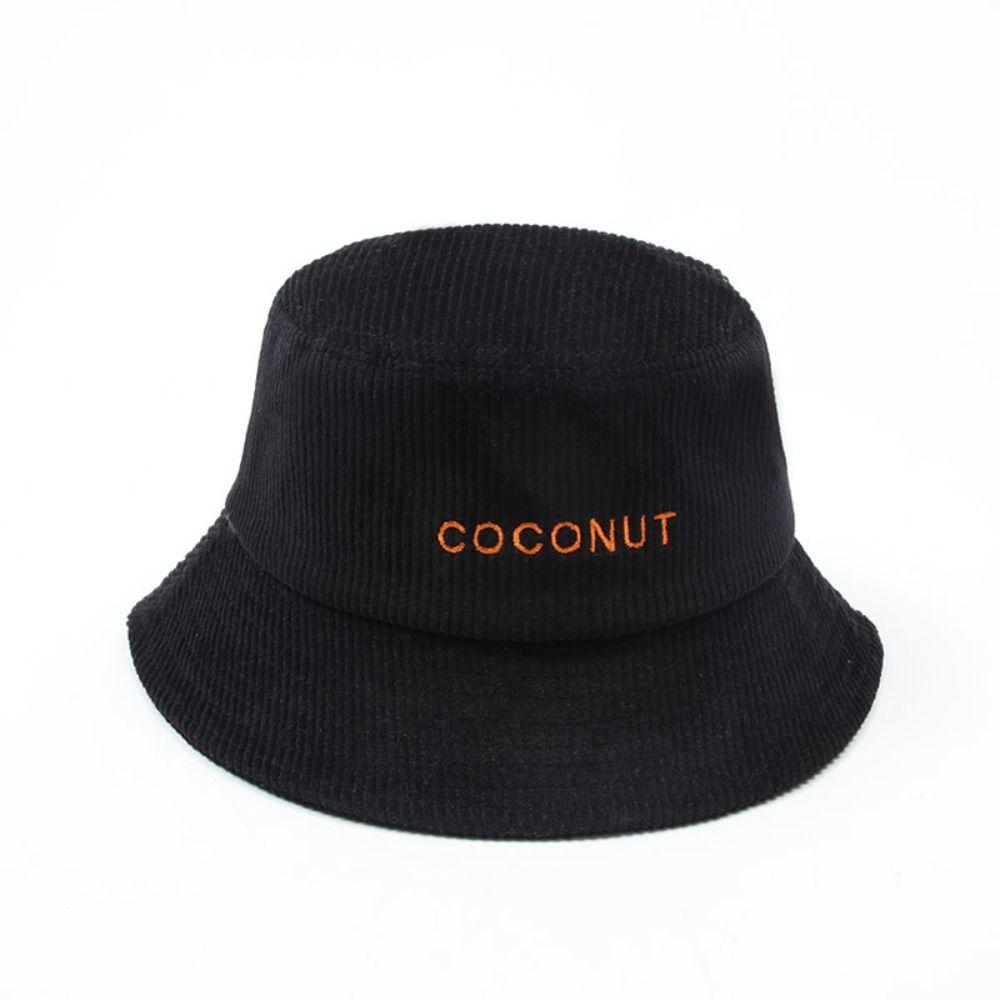 Cute Corduroy Fisherman's Hat Embroidered Letter Versatile Trendy Pot Hat Sun Protection Mountaineering Caps Outdoor Hiking