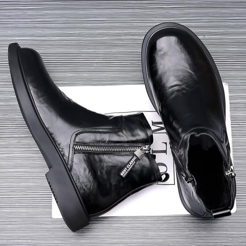 Fashion Genuine Leather Ankle Boots for Men Autumn Winter Velvet Warm Men's Chelsea Boots New Designer Casual Dress Shoes Man