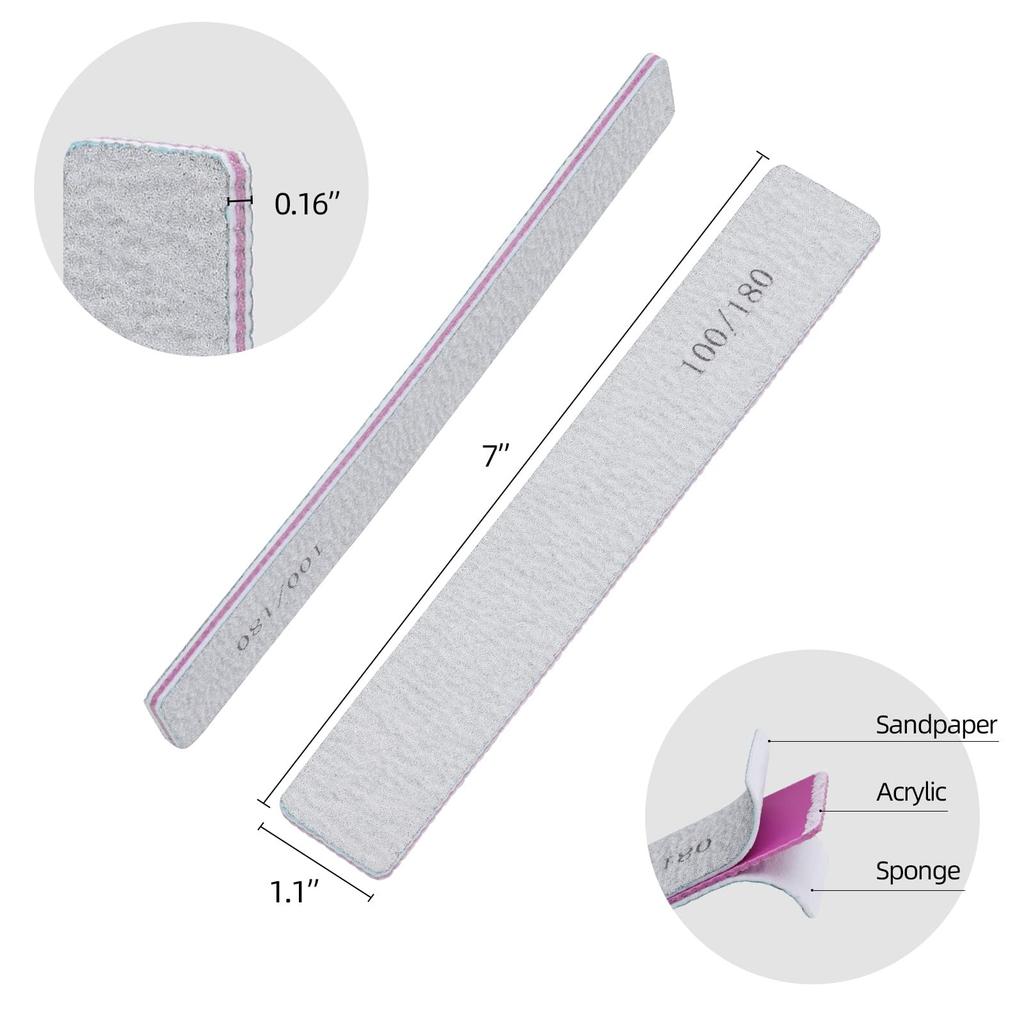 25 Pack Nail Files for Acrylic Nails 100/180 Grit Double Sides Emery Boards Professional Nail Buffering Files