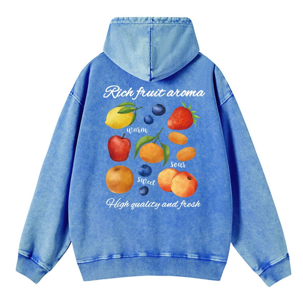 Oversized Womens Washed Hoodies Rich Fruit Aroma Printing Streetwears Comfortable Pocket Cotton Pullover Clothes