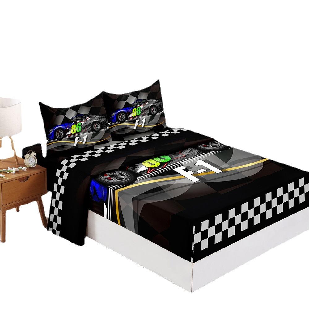 Four-Piece Mattress Racing Game Construction Car 3D Digital Printing Set Mattress Protective Cover