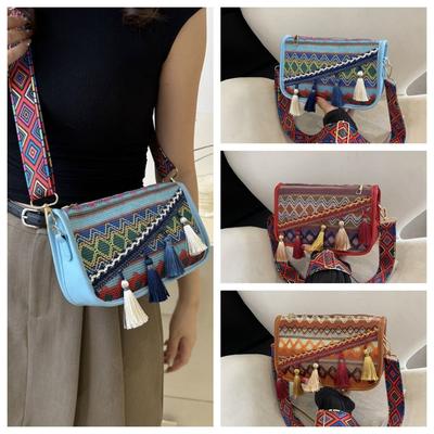 Colorful Fringe Shoulder Bag Embroidery Large Capacity Bag Ethnic Style Crossbody Bag  Travel