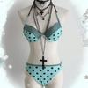 Y2K Millennium Girl Sweet Cute Style Bow Decoration Polka Print Neck Strap Bikini Set Summer Beach Fashion Versatile Bikini Set