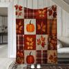 1pc Sdoo Flannel Blanket Autumn Plaid And Pumpkin Leaf Pattern, Available In Red/Orange/Beige/Black/White, Soft And Warm, Suitable for All Seasons, So