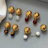 New Chinese Texture Pleated Agate Earrings Women's Unique Niche Temperament High-end Stud Earrings Silver Needle Earrings