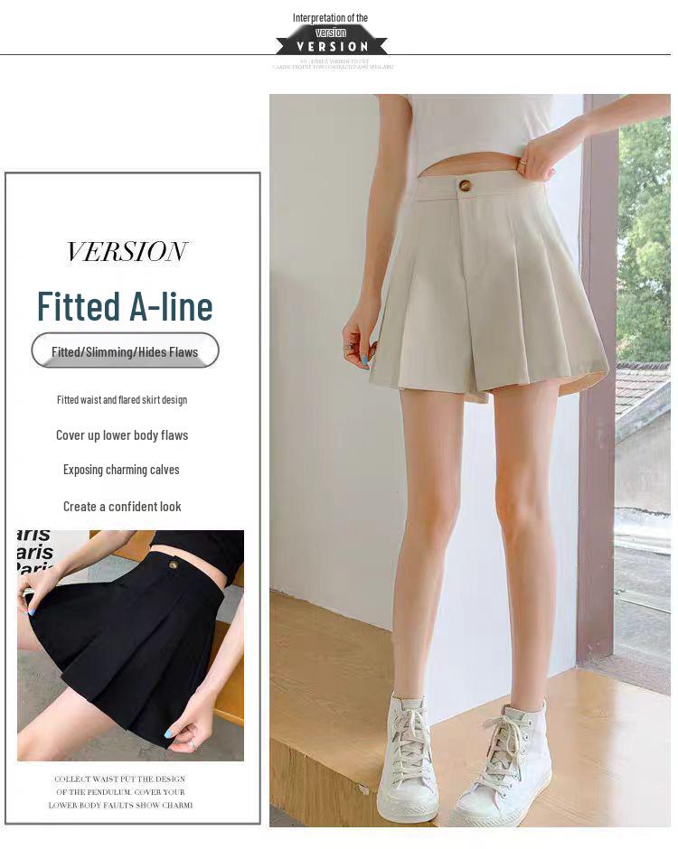 Women's Summer Wide-Leg Pleated High-Waist Slimming A-Line Shorts