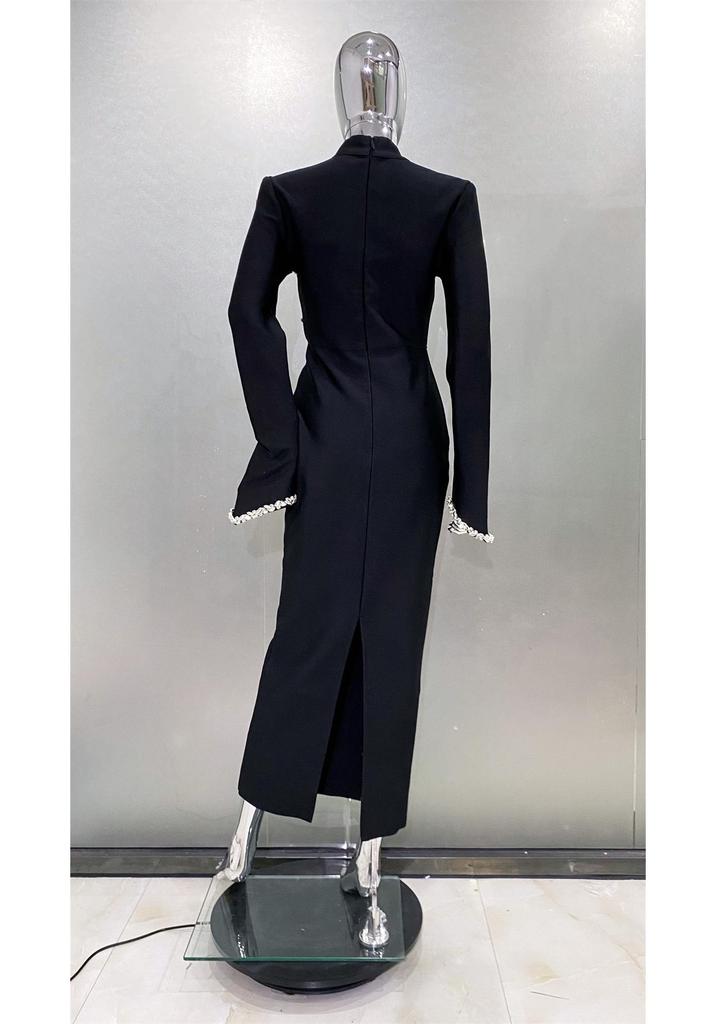 Elegant Round Neck Rhinestone Bandage Dress - Women's Evening Party Dress