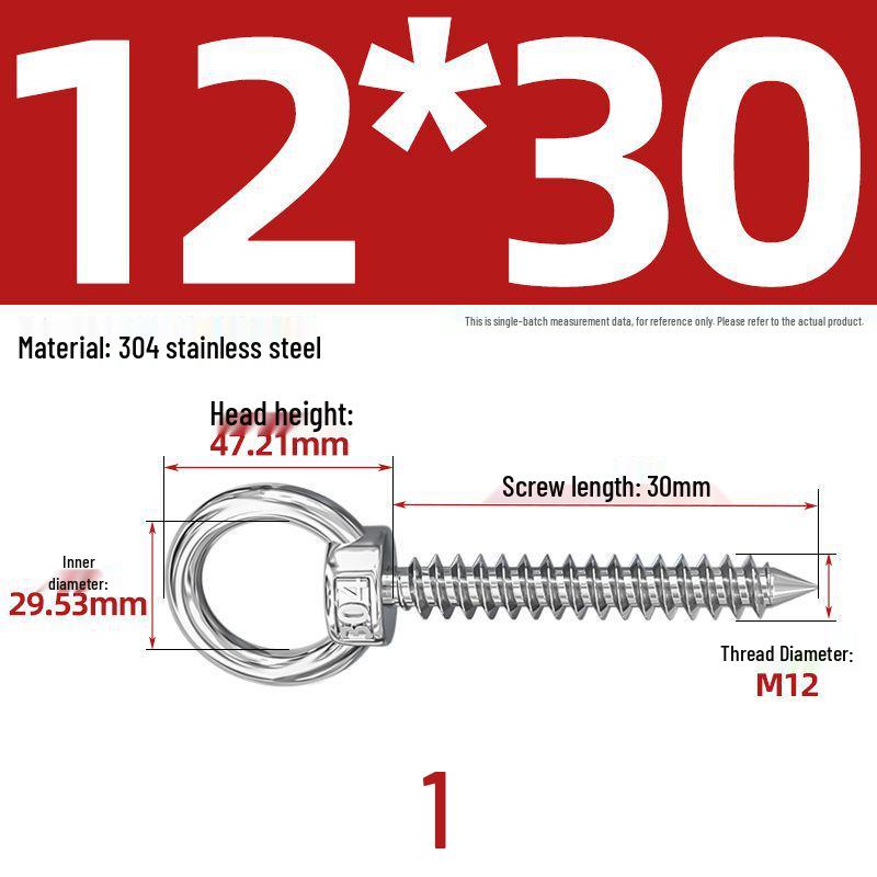 304 Stainless Steel Self-Tapping Eye Bolt with Ring Screw Hook